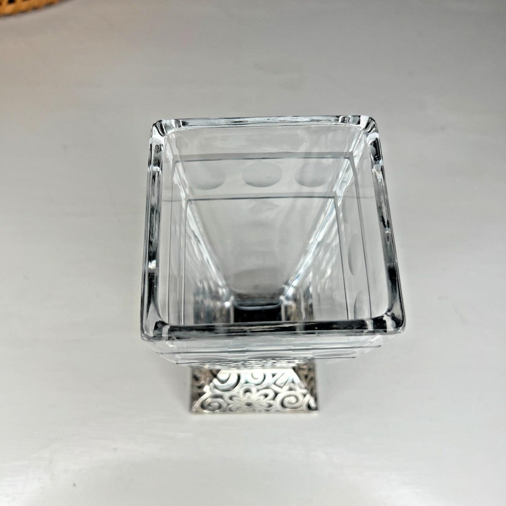VTG Brighton Lacie Daisy Clear Etched Glass Vase Art Deco Style 7.5" - Picture 8 of 10